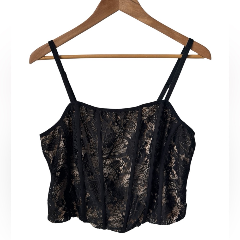Torrid black lace corset-style crop top